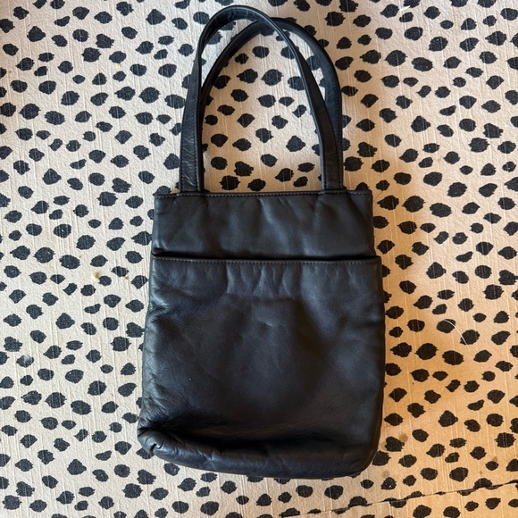 VTG Ralph Lauren Black Leather Shopper Small Tote Bag - Picture 2 of 14